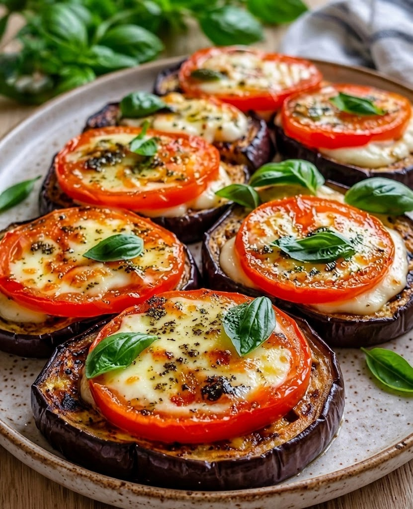 High-Protein Eggplant Caprese Stacks
