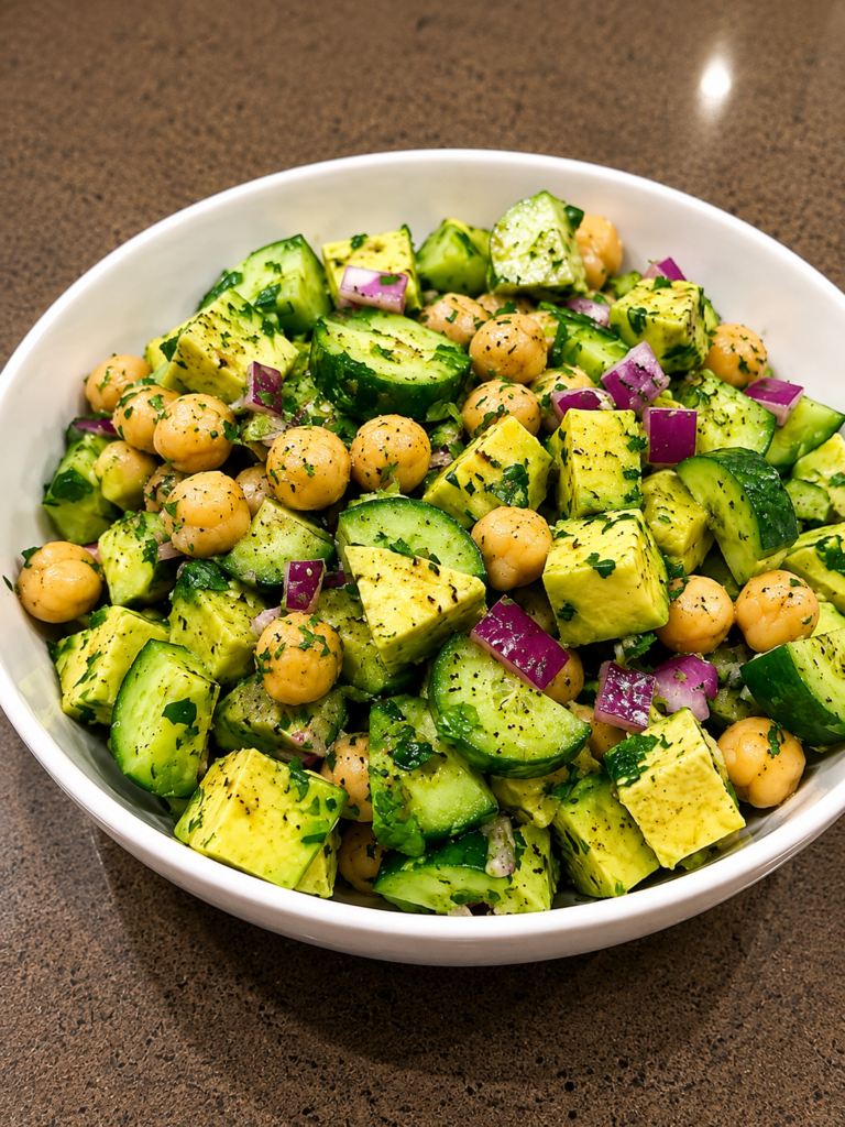 Chickpea Avocado Cucumber Salad With Lemon Dressing