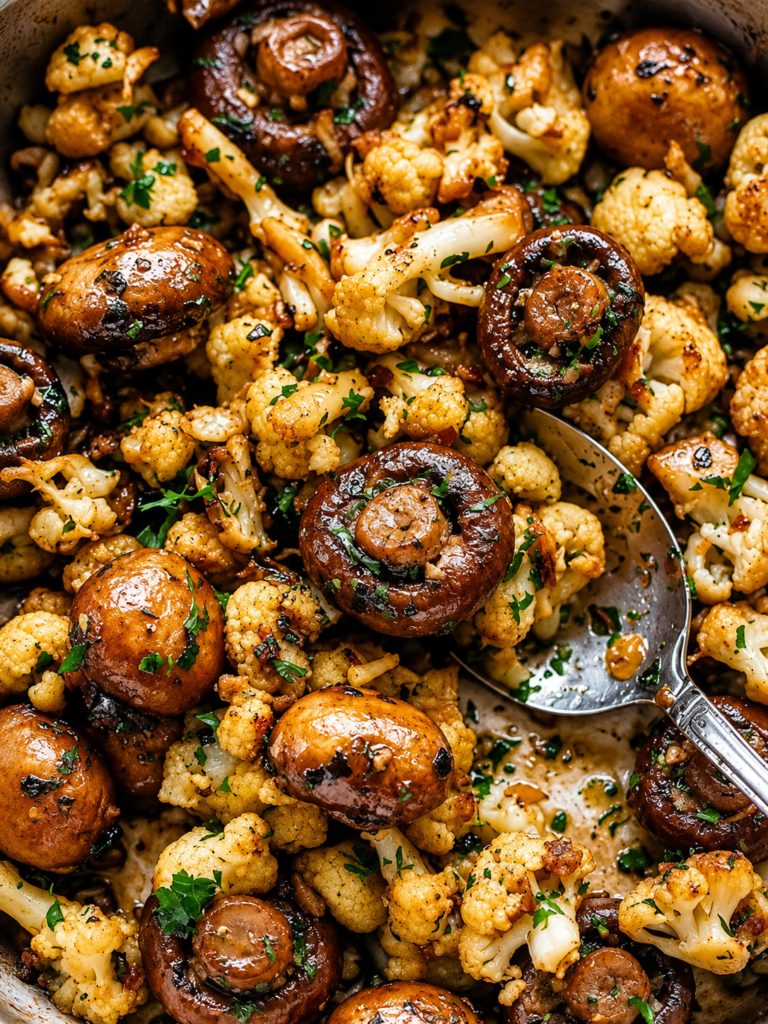 High-Protein Garlic Mushrooms Cauliflower Skillet