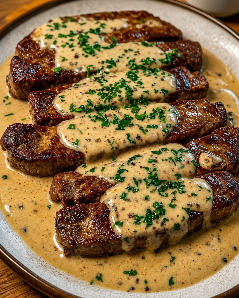 Juicy Steak with Creamy Garlic Sauce