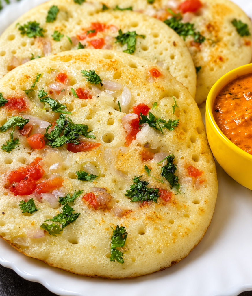 Vibrant Tomato Herb Uttapam with Chutney