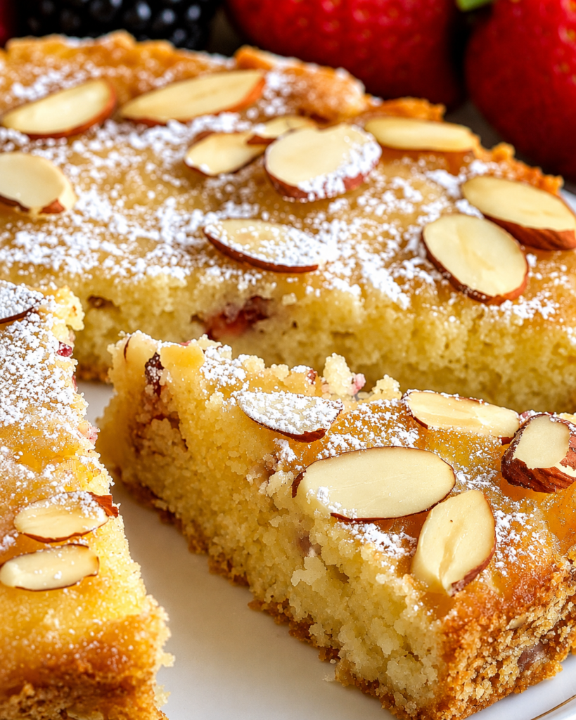 Almond-Topped Golden Cake with Berries