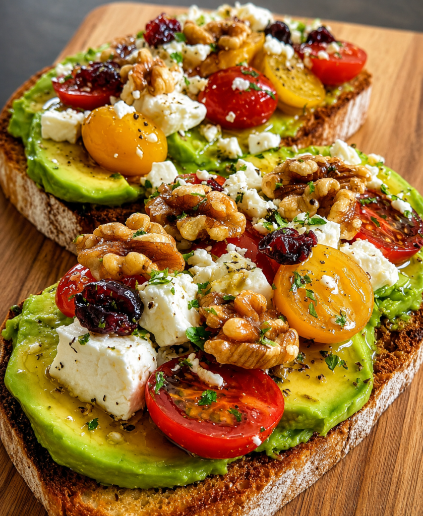 Vegan Rustic Avocado Toasts with Feta and Walnuts