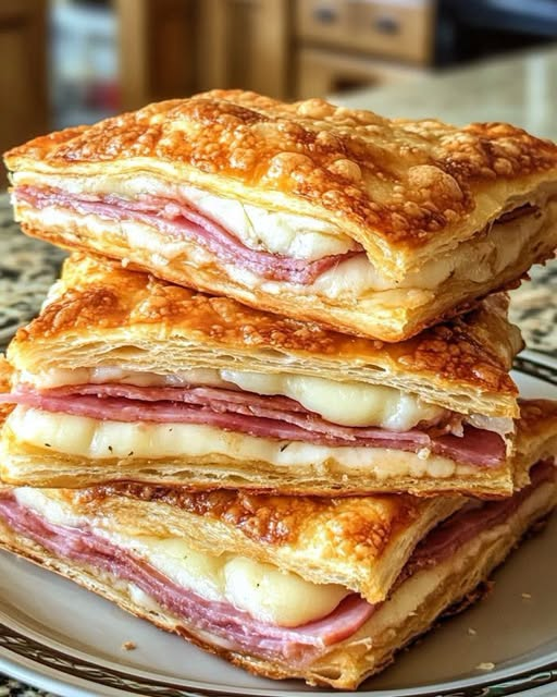 Cheesy Ham Puff Pastry Sandwiches