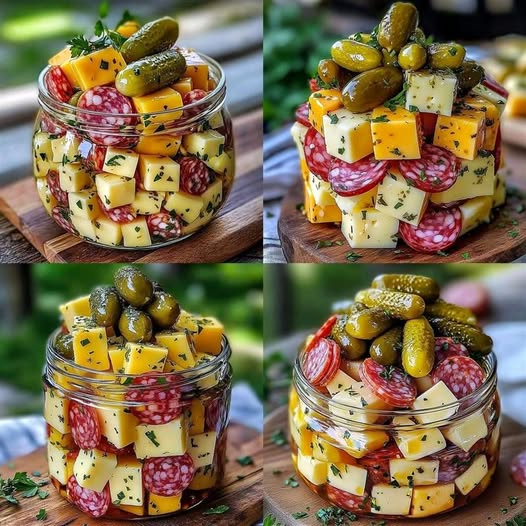 Easy Marinated Cheese Appetizer with Salami & Pickles 