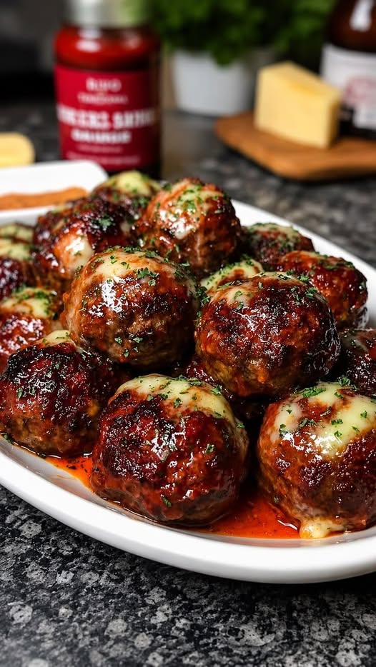 Cheesy Glazed Meatballs