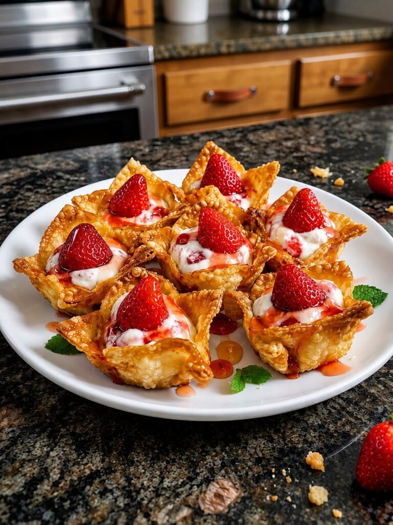 Air Fryer Strawberry Cheesecake Wonton Bites