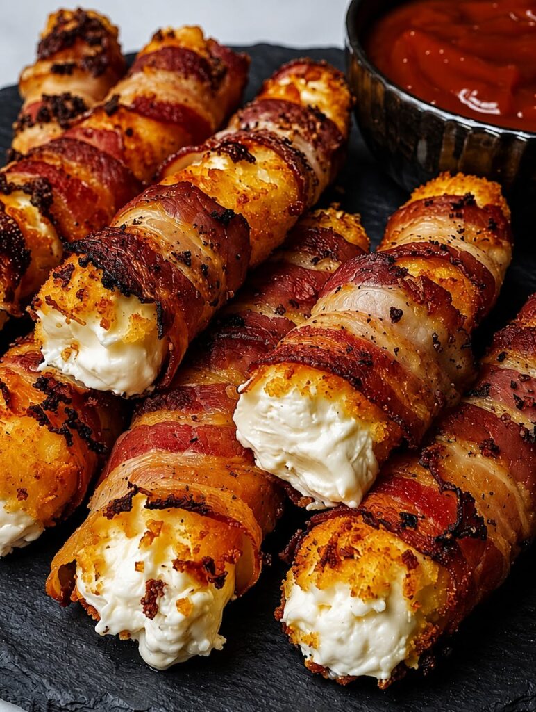 Air Fryer Bacon Wrapped Mozzarella Sticks