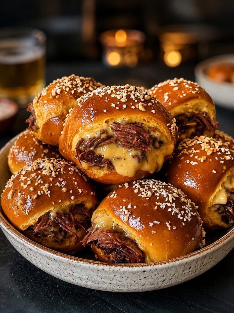 Air Fryer Smoked Brisket & Beer Cheese Pretzel Bombs