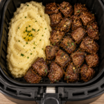 Air Fryer Garlic Butter Steak Bites with Creamy Mashed Potatoes