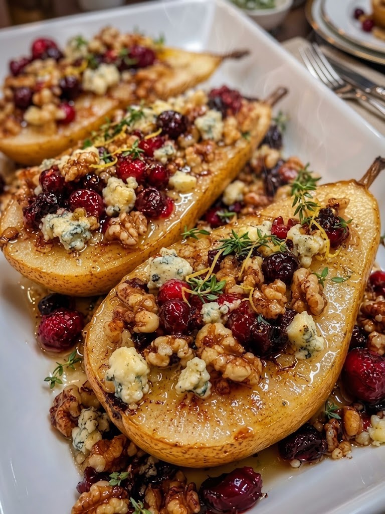 Keto Baked Pears with Berries, Honey, Walnuts & Blue Cheese