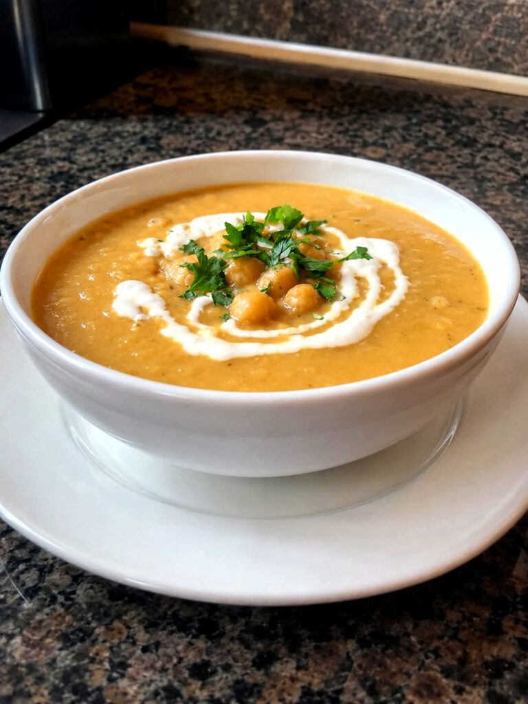 Creamy Mock Sweet Potato Chickpea Soup