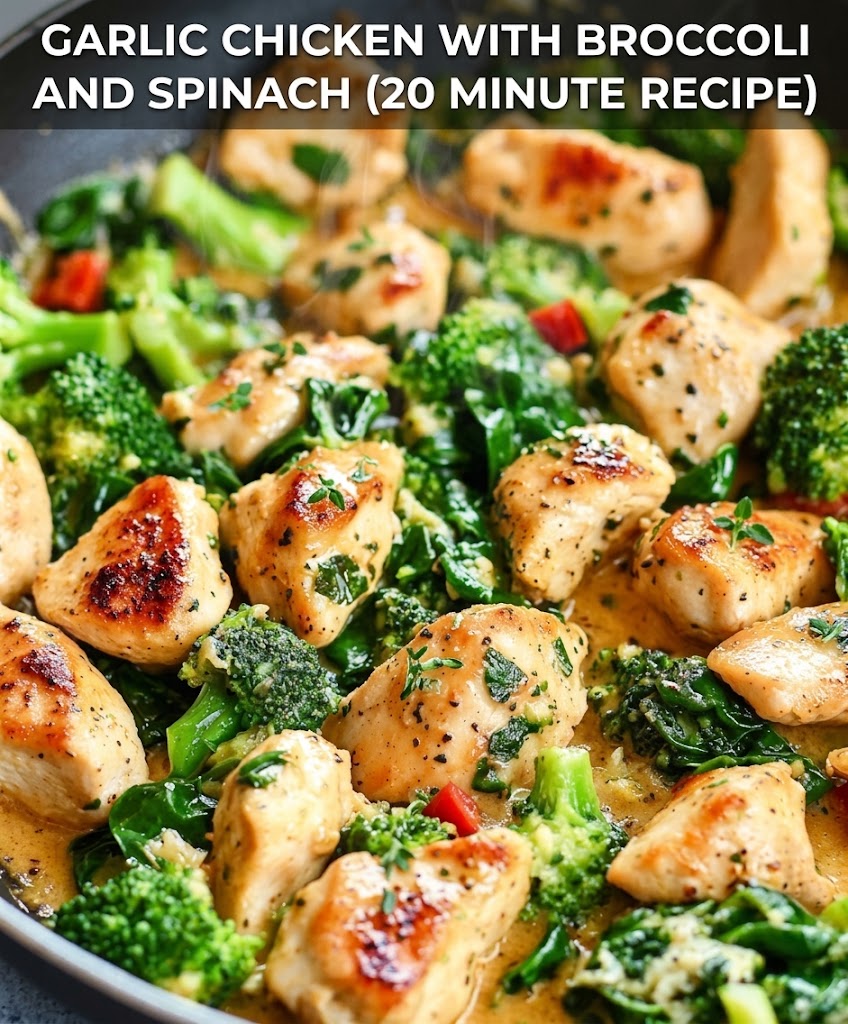 High Protein Garlic Chicken with Broccoli and Spinach