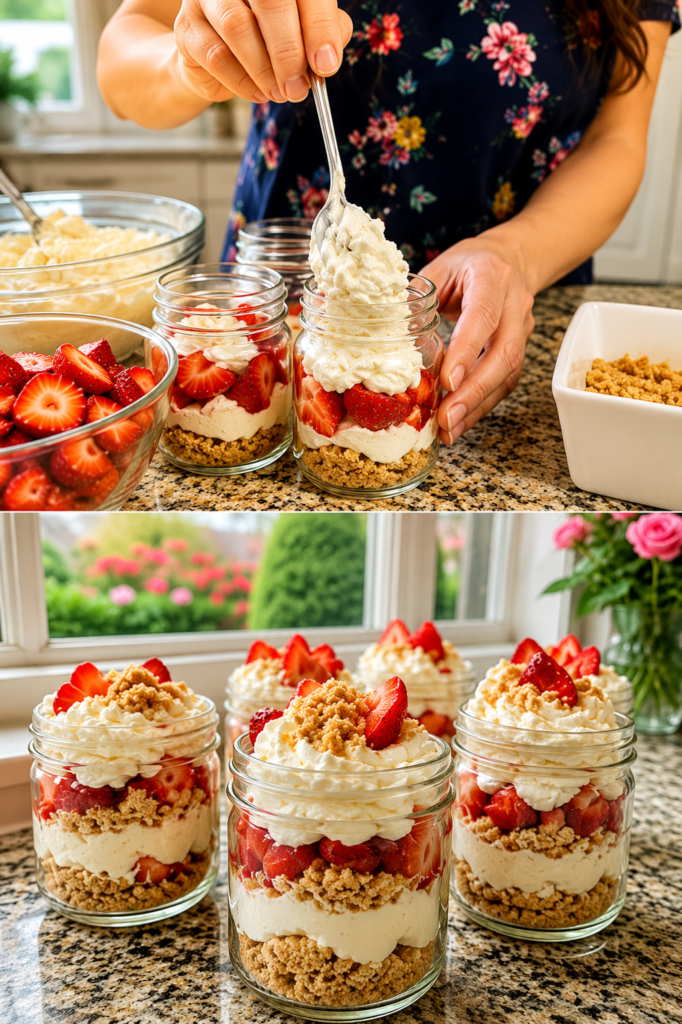 High-Protein Strawberry Cheesecake Yogurt Jars