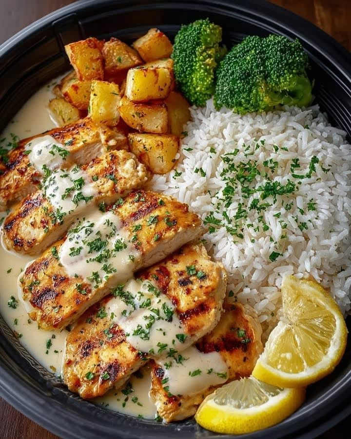 Creamy Lemon Garlic Chicken Bowl