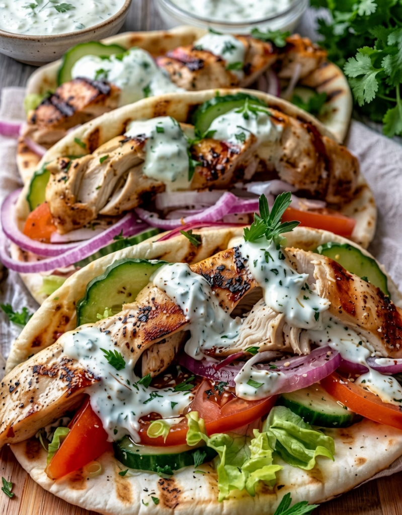 Grilled Chicken Gyros with Creamy Homemade Tzatzik