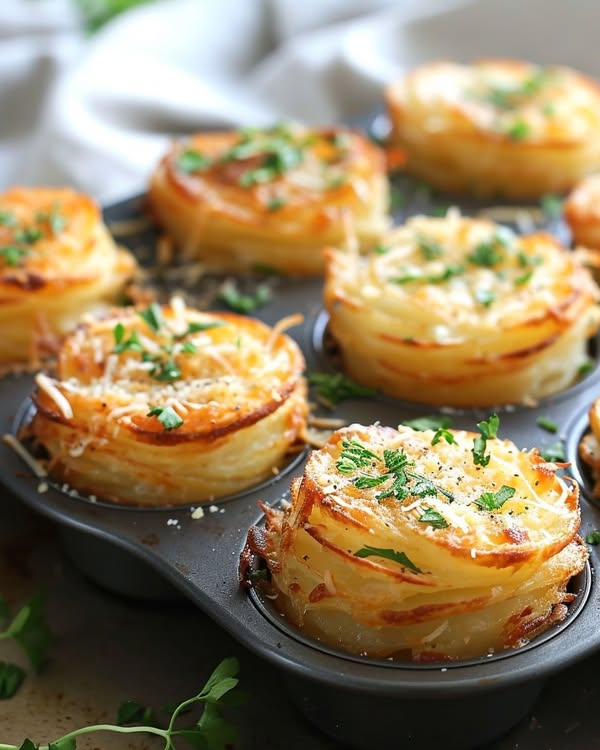 Parmesan Potato Stacks In Muffin Tin
