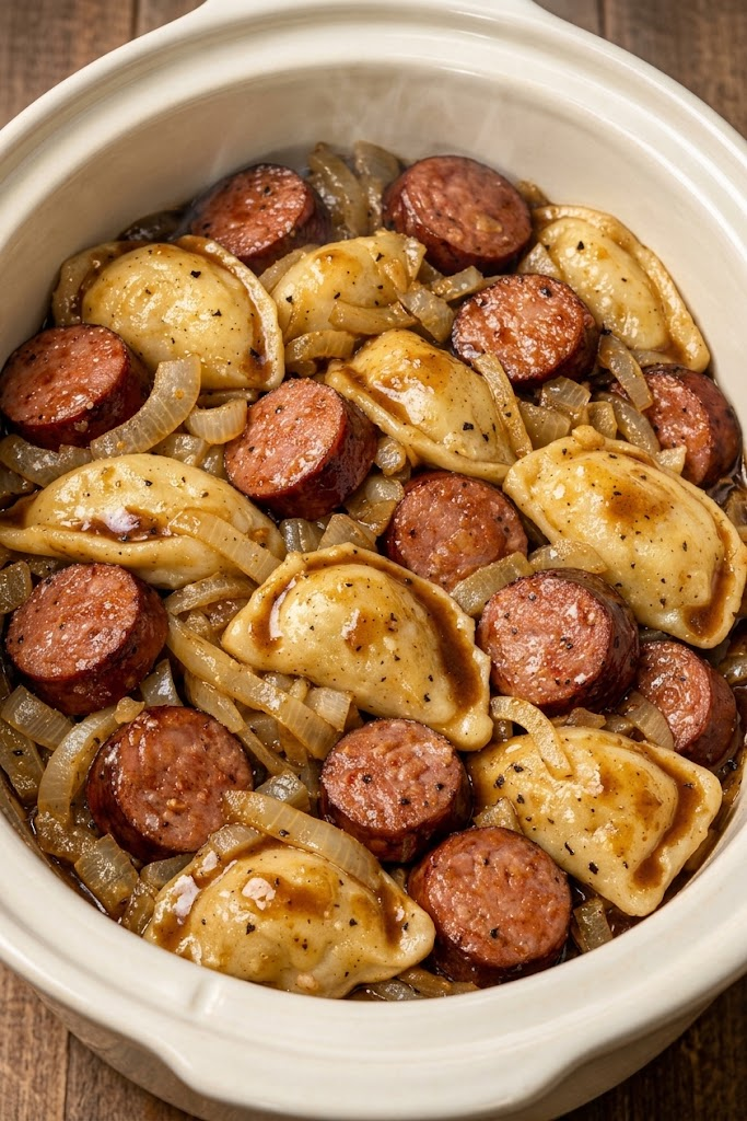 🥟 Slow Cooker Pierogi and Sausage Casserole