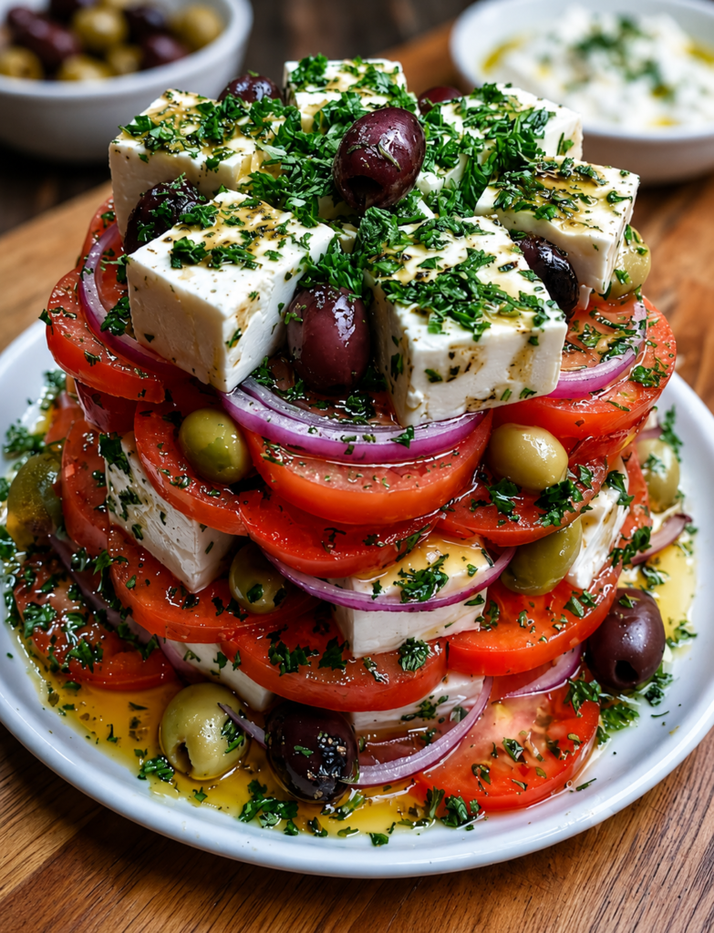 Mediterranean Greek Feta Salad Tower