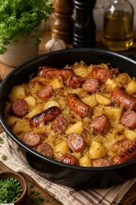 Easy Low-Carb Smoked Sausage and Sauerkraut Bake