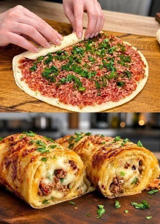 🌯 Cheesy Beef Lahmacun Roll-Up