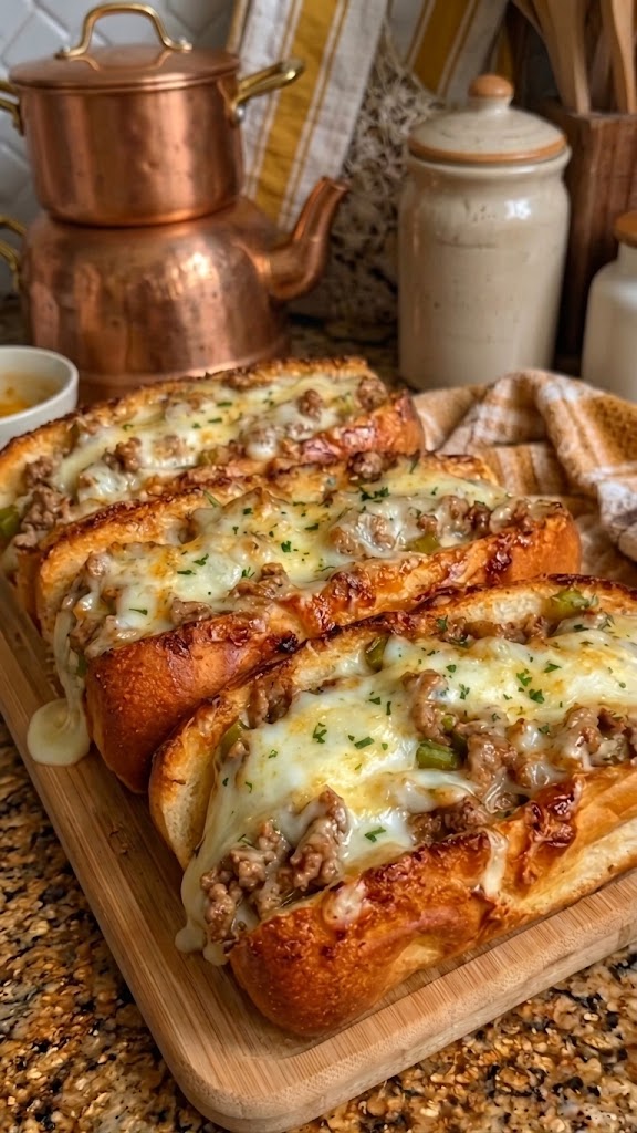 Cheesy Ground Beef Garlic Bread Subs