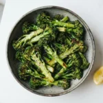 Air Fryer Tenderstem Broccoli with Stems Split for Even Cooking