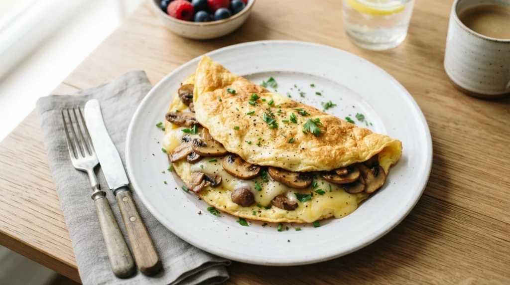 Keto Mushroom and Swiss Omelet with a Tender Fold