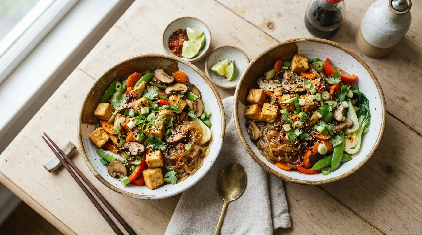 Keto Tofu Shirataki Noodle Stir-Fry Without Sweet Sauce