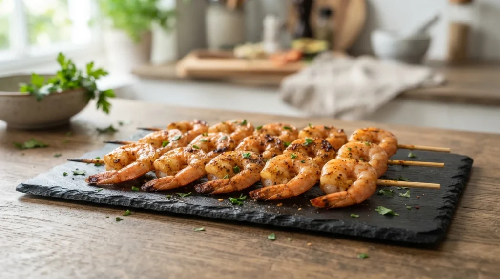 Air Fryer Shrimp Skewers with Uniformly Sized Shellfish