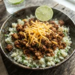 Crispy Keto Ground Beef Taco Bowls with Cauliflower Rice