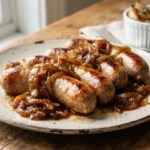 Air Fryer Bratwurst with Warm Onion Topping