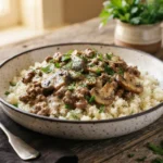Keto Ground Beef Stroganoff with Mushrooms