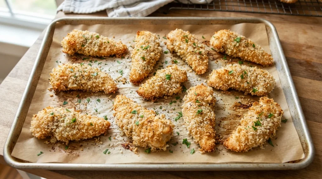Keto Oven Chicken Tenders with a Pork Rind Coating