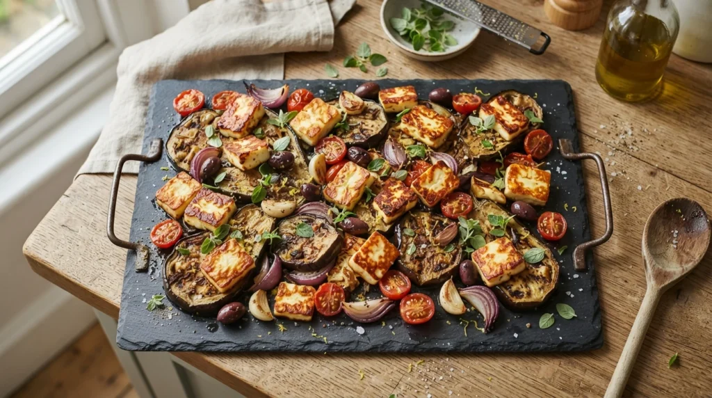 Keto Halloumi and Aubergine Tray Bake