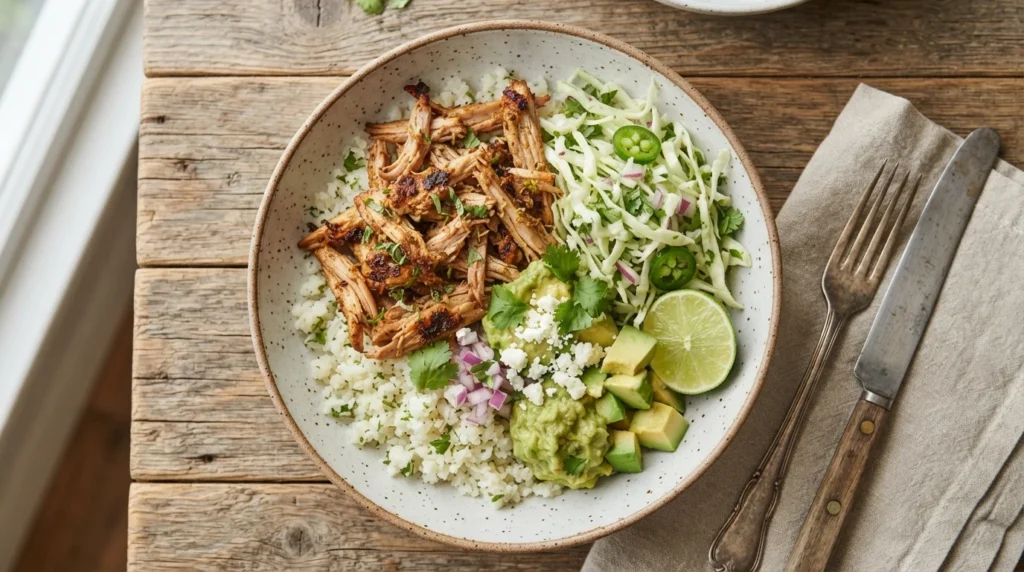 Keto Pork Carnitas Bowl with Lime Cabbage