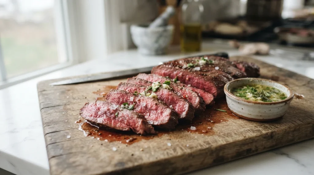 Air Fryer Flat Iron Steak Sliced Across the Grain