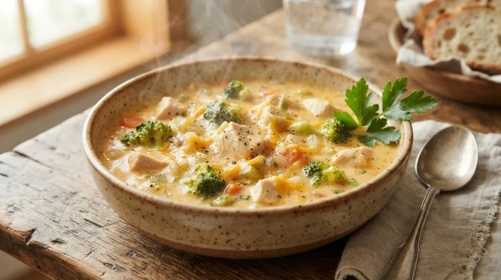 Creamy Keto Chicken Broccoli Cheddar Soup Without Flour
