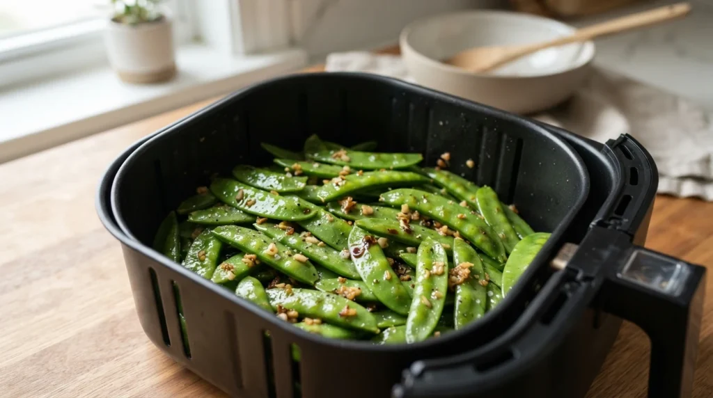 Air Fryer Snow Peas with Sesame and Garlic