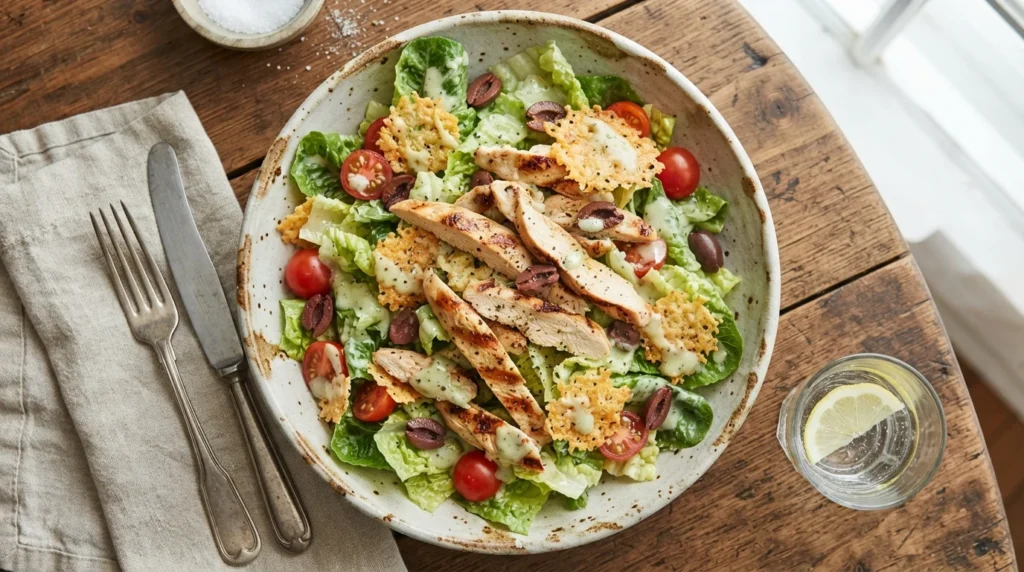 Keto Chicken Caesar Salad with Parmesan Crisps