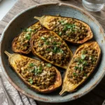 Air Fryer Eggplant Boats with Cooked Lentils