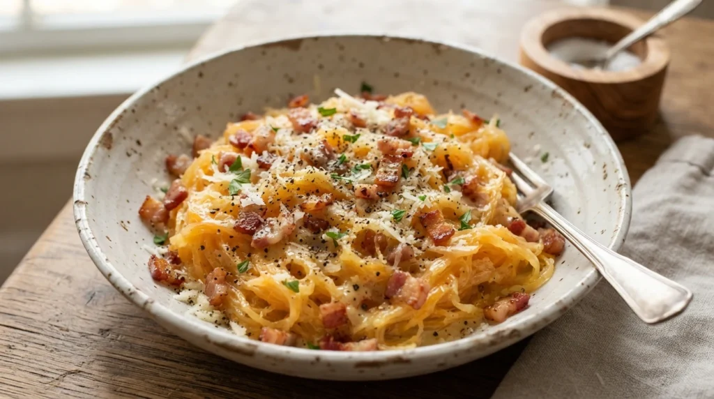 Keto Spaghetti Squash Carbonara with Measured Portions