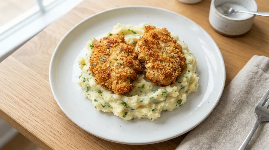 Air Fryer Chicken Patties with Mashed Potato and Herbs