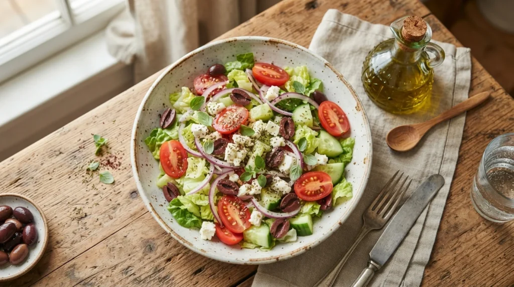 Keto Greek Salad: Measured Tomato and Onion Portions