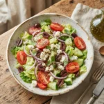 Keto Greek Salad: Measured Tomato and Onion Portions