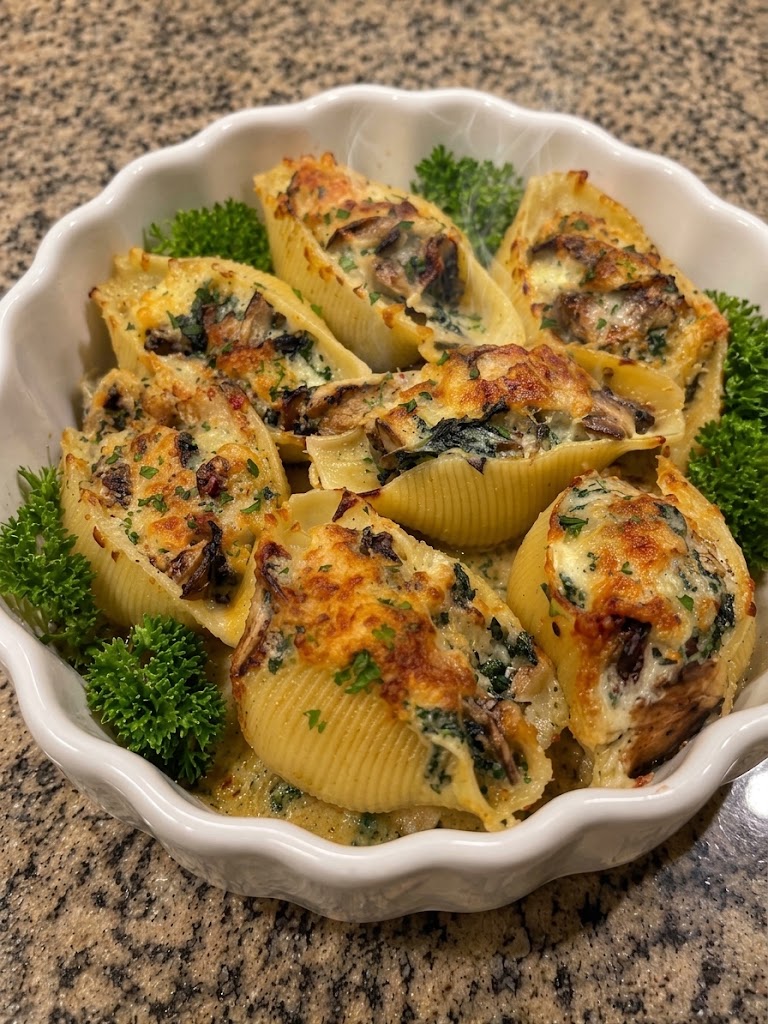 🌱 Vegan Stuffed Shells with Artichoke, Spinach & Wild Mushroom
