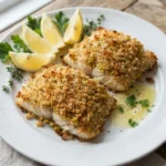 Air Fryer Halibut with Mustard Breadcrumb Crust