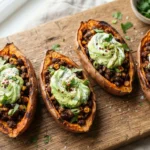 Air Fryer Sweet Potato Skins with Black Bean Filling