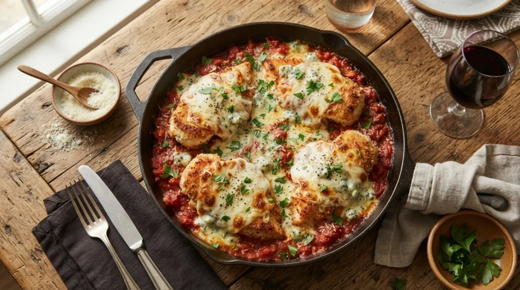Keto Skillet Chicken Parmesan Without Breadcrumbs