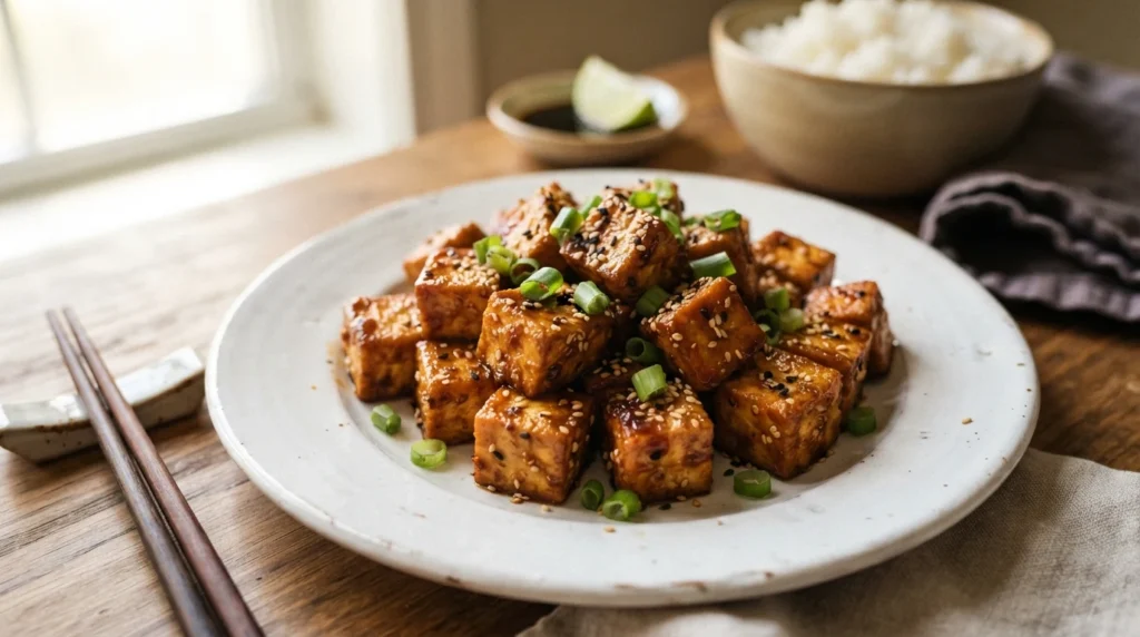 Air Fryer Teriyaki Tofu with a Separate Sticky Glaze